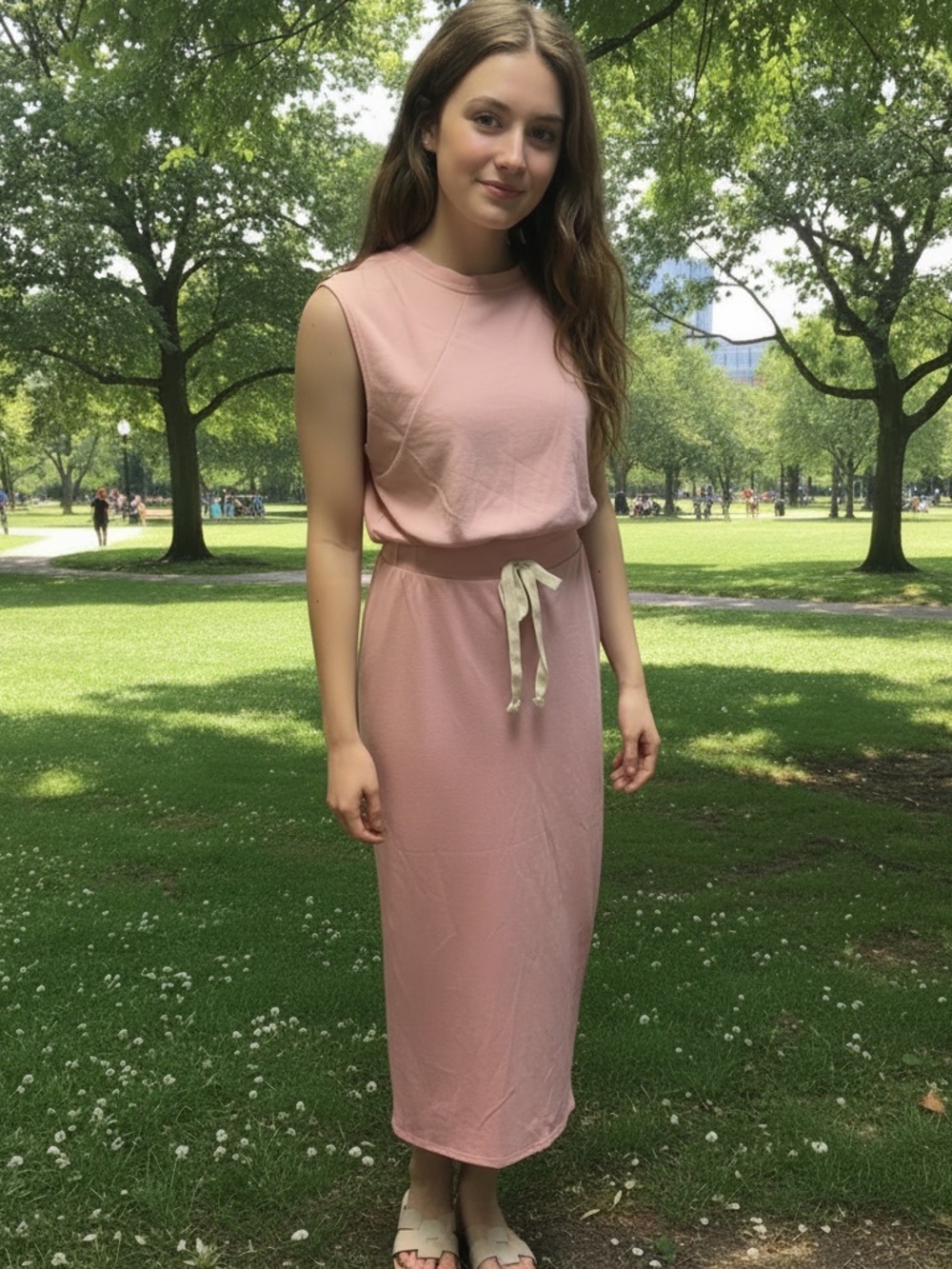TheMogan Jersey Sleeveless Top and Midi Skirt Set